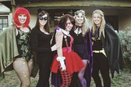 Flashback image of myself dressed as Harley Quinn for my 21st birthday and my friends dressed as Poison Ivy, Catwoman, the Huntress and Bat Girl
