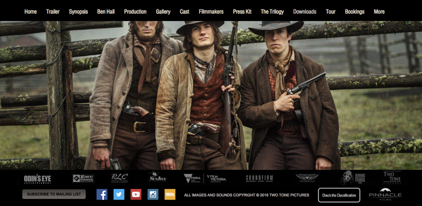 Screenshot of The Legend of Ben Hall website, new Australian film